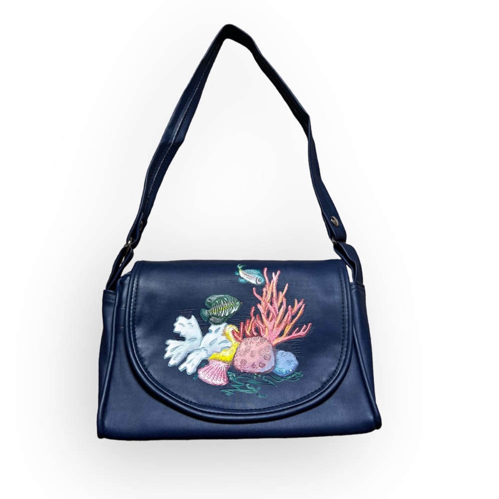 70s the FLORIDA KEYS HANDBAG Vintage Vegan
Leather Hand Painted Shoulder Bag